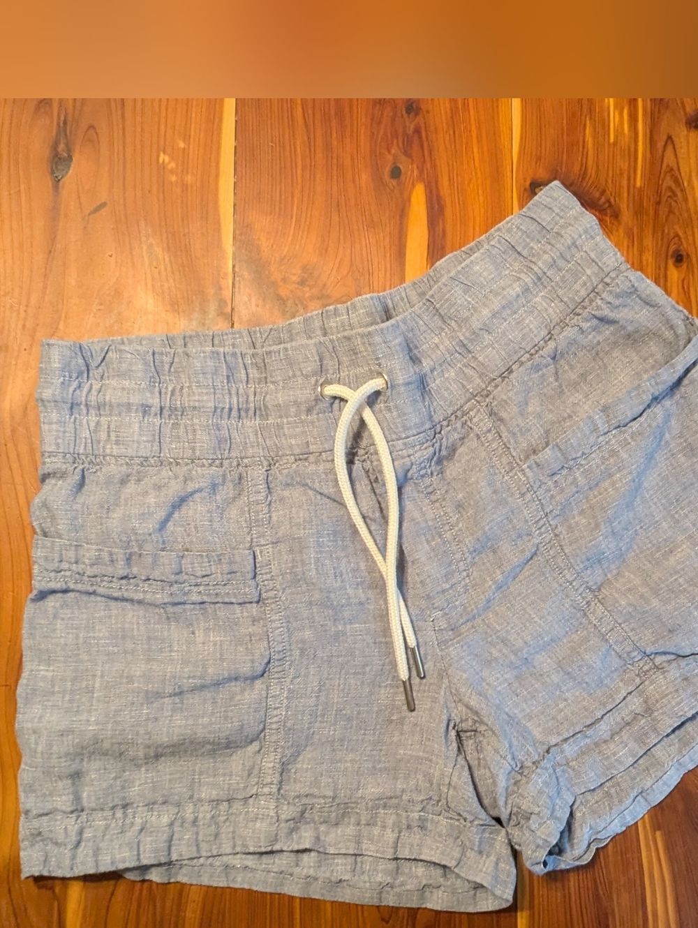 Athleta 100% Linen Light Blue Drawstring Women's Shorts